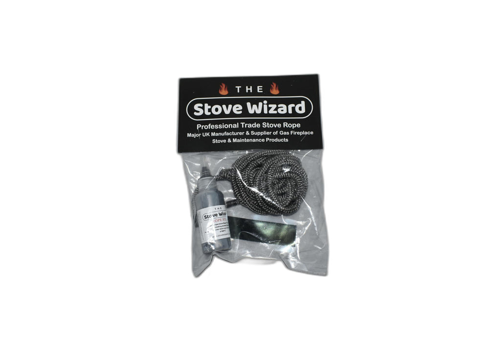 Stove Rope Kit 10mm x 2.5m Black 50ml Glue 100mm Tape