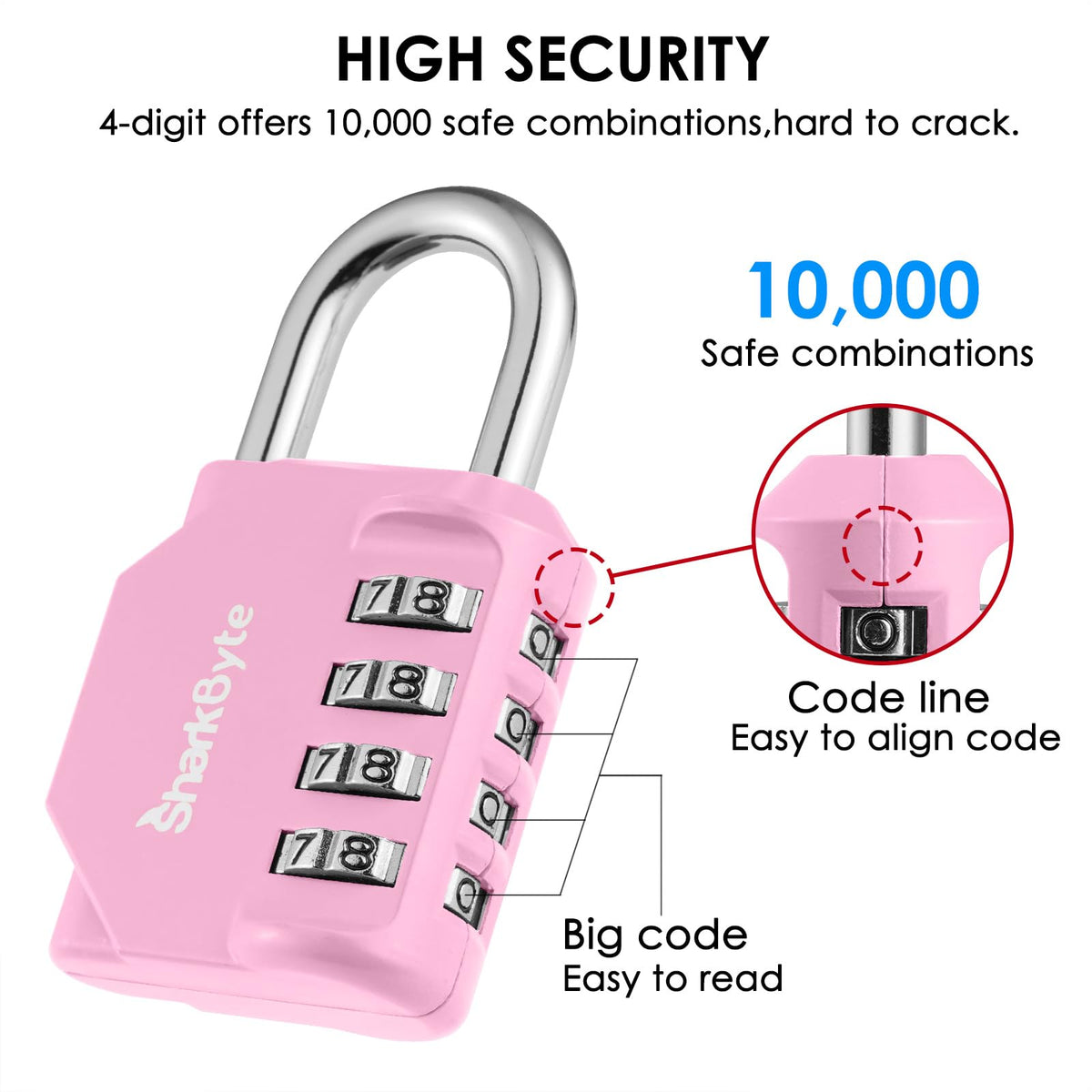 SharkByte Heavy Duty Combination Padlock – 4-Digit Weatherproof Outdoor Lock with Stainless Steel Shackle, Anti-Rust Resettable Code for Gym, School, Locker, Shed, Toolbox, Gate & Warehouse - Purple