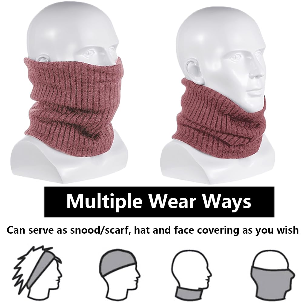 ehsbuy Fleece Neck Warmer Thermal Snoods Unisex Thick Winter Cold Weather Knitted Circle Scarf for Cycling Motocycle Sports