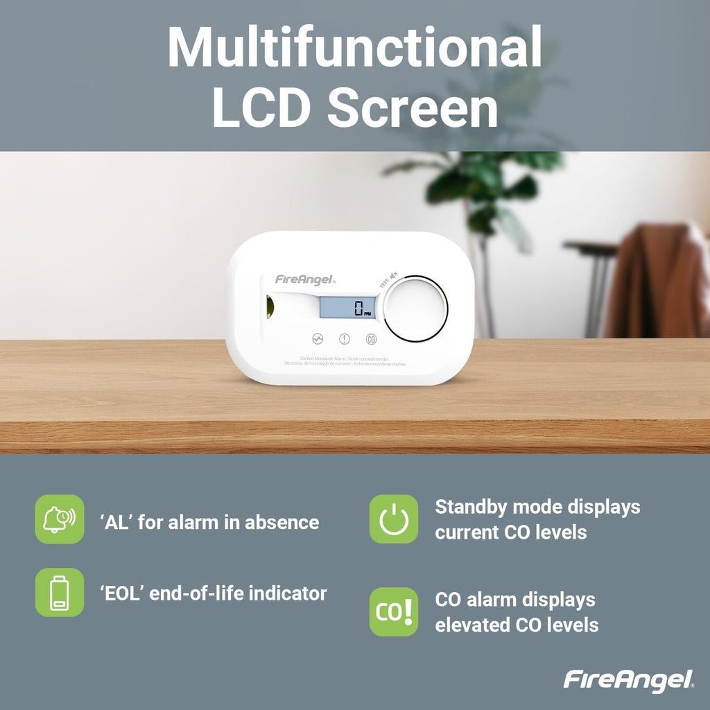 FireAngel FA6812 Digital Carbon Monoxide Detector for Home, 10yr CO Alarm
