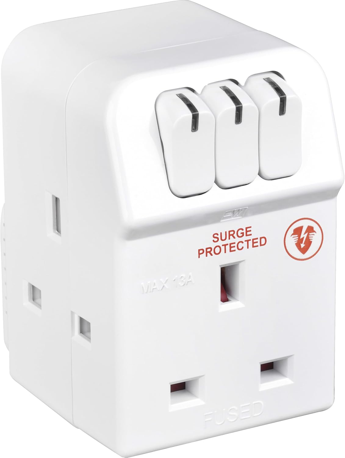 Masterplug Three Socket Surge Protected Adaptor with Individual Switches, white