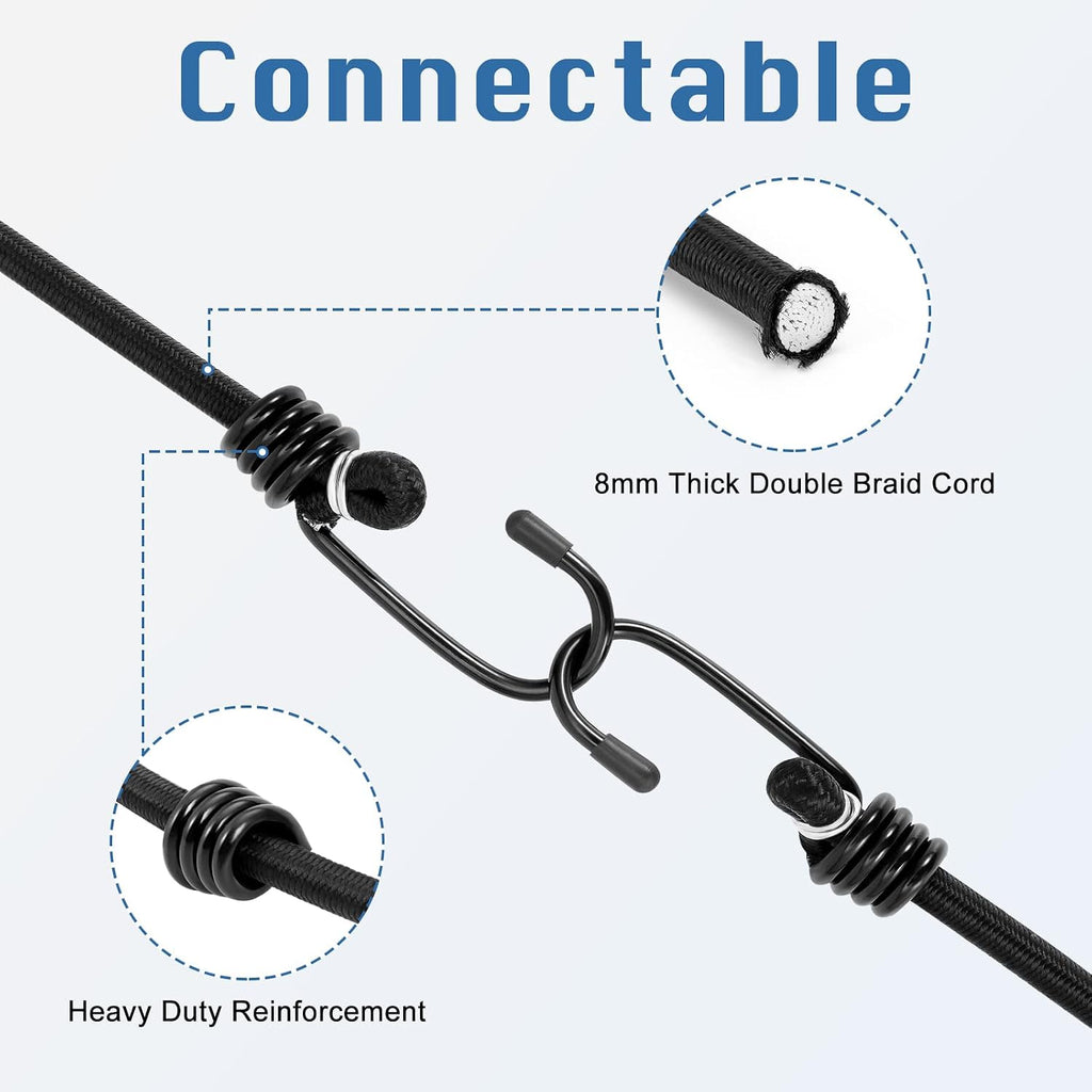 WeFine Pack of 10 Bungee Cords with Hooks Weatherproof & UV-Resistant Bungee Straps Heavy Duty Elastic Bungee Ropes for Caravan Camping RVs Trunks Luggage Racks,Black,16 inch (40CM)