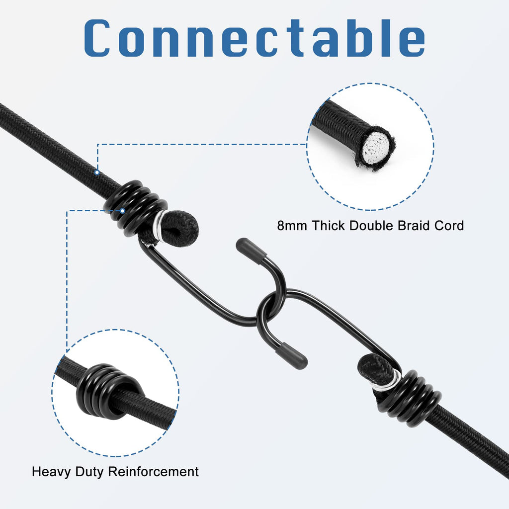 WeFine Pack of 10 Bungee Cords with Hooks Weatherproof & UV-Resistant Bungee Straps Heavy Duty Elastic Bungee Ropes for Caravan Camping RVs Trunks Luggage Racks,Black,16 inch (40CM)