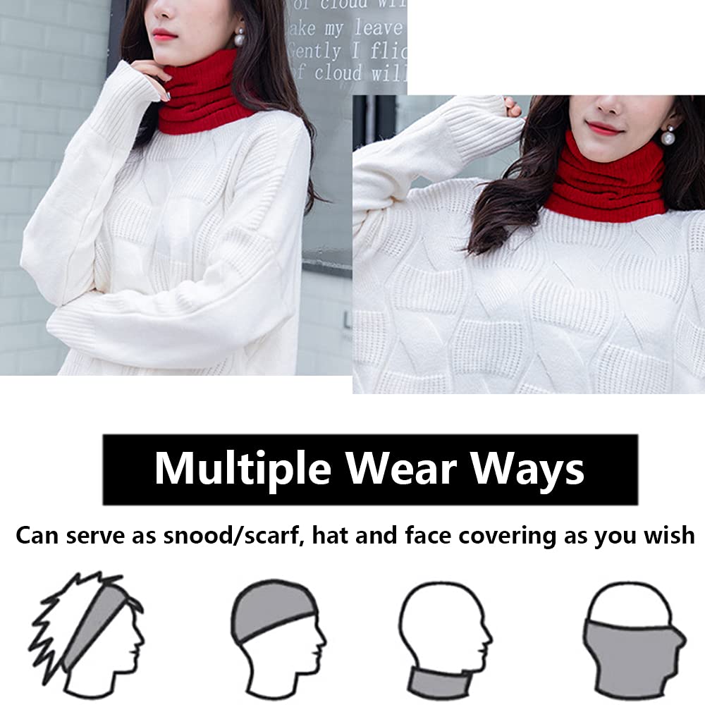ehsbuy Fleece Neck Warmer Thermal Snoods Unisex Thick Winter Cold Weather Knitted Circle Scarf for Cycling Motocycle Sports