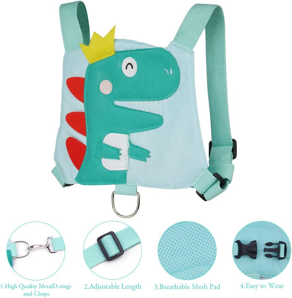 AOMIG Baby Reins, Baby Walking Reins and Toddler Safety Harness, Dinosaur Baby Reins Safety Leash for Toddlers Boys and Girls (Green)