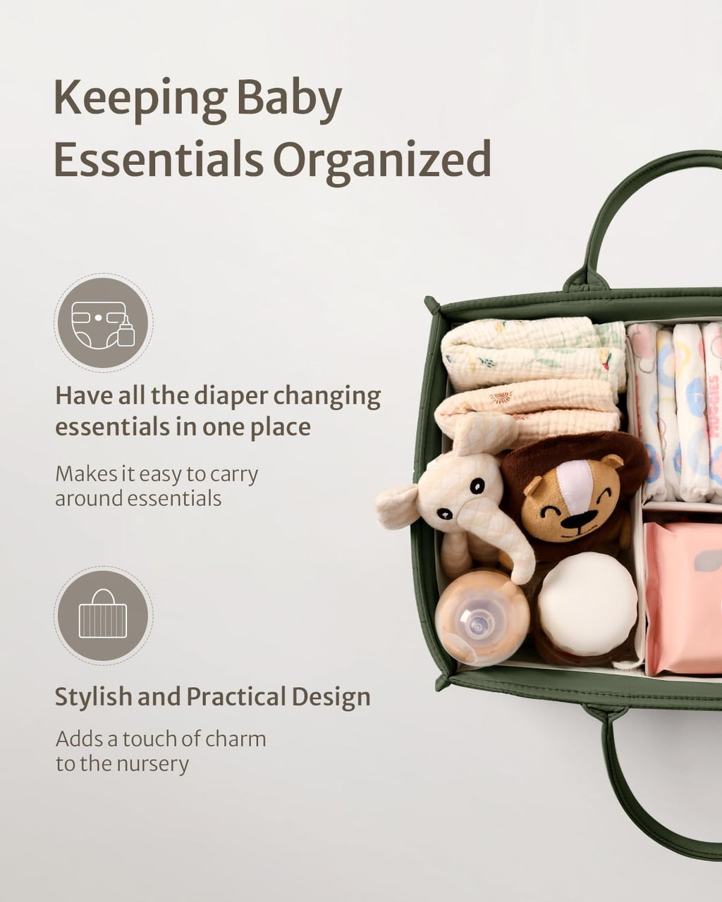 Blissful Diary Nappy Caddy Organiser, Baby Diaper Caddy for Nappy Station, Stylish Storage Basket for Newborn Essentials, Baby Shower Gifts for Girl or Boy, Sage Green