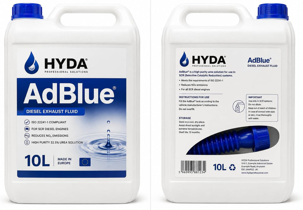 HYDA AdBlue 10 Litres Ad Blue Diesel Exhaust Fluid DEF ISO 22241 for Diesel Cars Vans Trucks Commercial Vehicles High Purity Urea Solution Easy Pour Spout Included