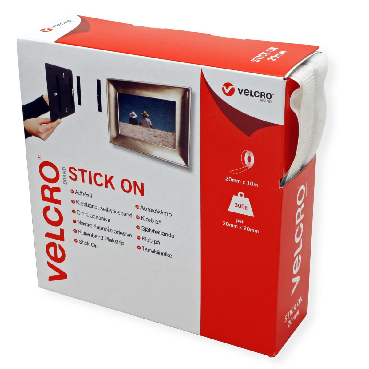 VELCRO Brand Stick On Tape Cut-to-Length Strong Hook & Loop Self Adhesive Sticky Tape Perfect for Room Décor & Home, Office, Garage Use White 20mm x 5m