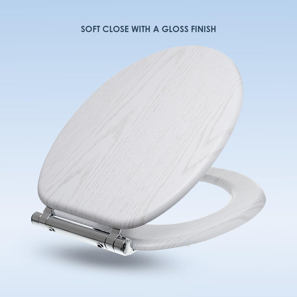 AQUALONA® Luxury Grey Oak Effect Toilet Seat - Soft Close MDF Moulded Wood Seat with Quick Release Button and Durable Hinges - Comfortable, Easy to Clean and Install with Universal Fittings