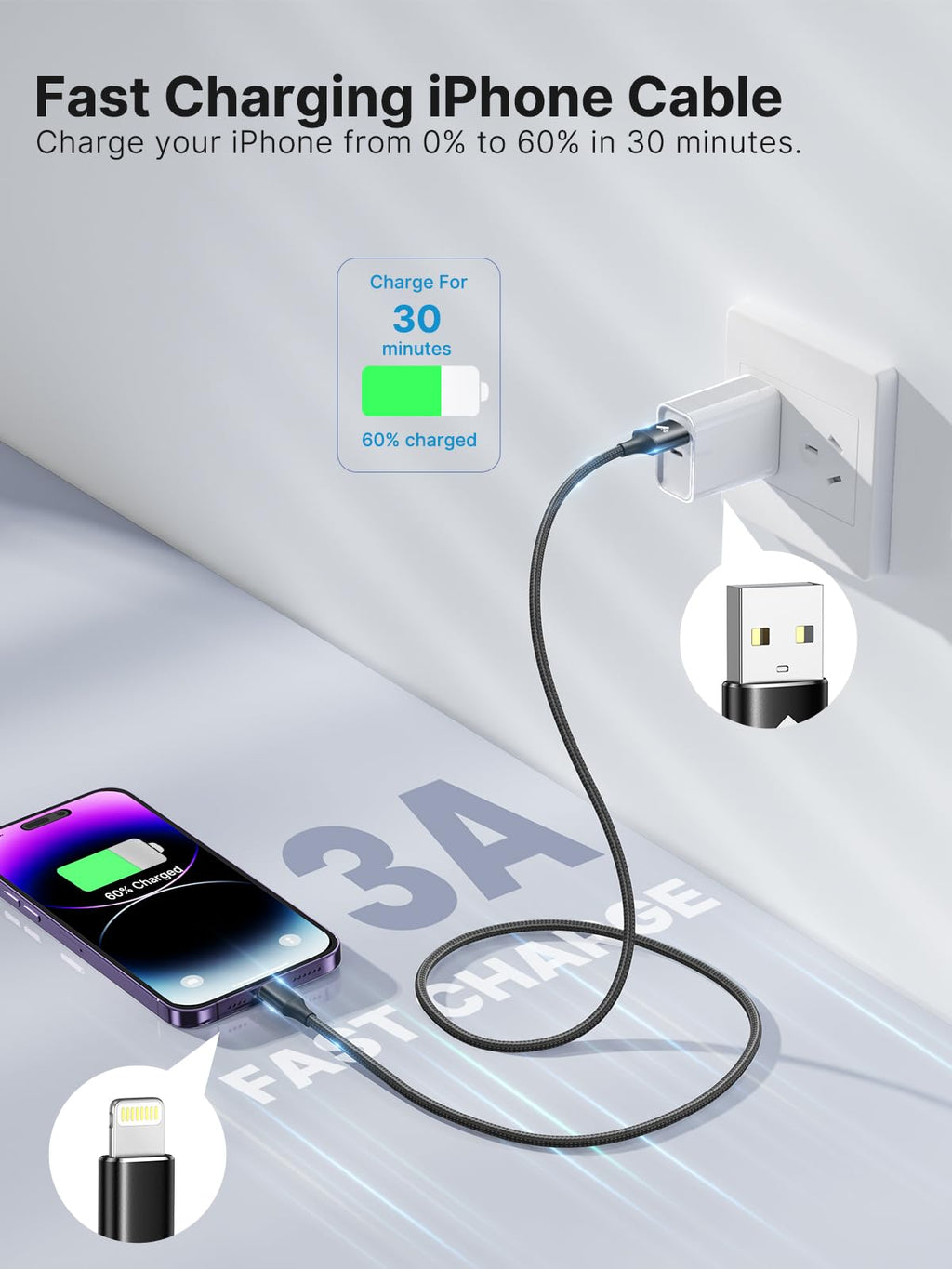 Aioneus iPhone Charger Cable 2M MFi Certified Lightning Cable Fast Charging