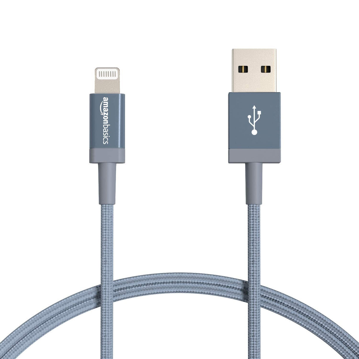 Amazon Basics USB to Lightning Cable, Nylon Braided Charger for iPhone 14 13 12 11 X iPad, 0.9 m, Silver