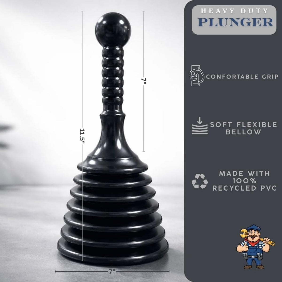 Plunger Toilet Sink Drain Bath Unblocker Cleaner Pump Plunger Ideal for Kitchens Bathrooms Sinks Bowls Baths Waste Pipes Showers Plumbers Plunger Powerful Unblocker Tools (Pack of 1) (Dark Black)