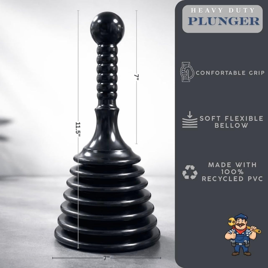 Plunger Toilet Sink Drain Bath Unblocker Cleaner Pump Plunger Ideal for Kitchens Bathrooms Sinks Bowls Baths Waste Pipes Showers Plumbers Plunger Powerful Unblocker Tools (Pack of 1) (Dark Black)
