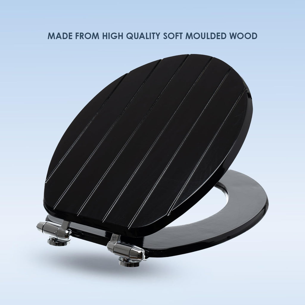 AQUALONA® Luxury Grey Oak Effect Toilet Seat - Soft Close MDF Moulded Wood Seat with Quick Release Button and Durable Hinges - Comfortable, Easy to Clean and Install with Universal Fittings
