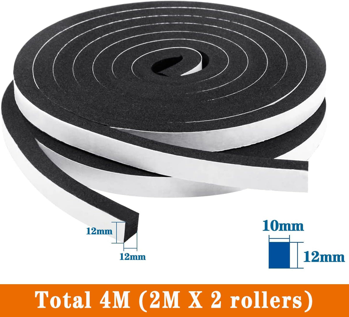 Draught Excluder Self Adhesive Foam Tape 6mm(W) x 3mm(T) Window Door Weather Stripping SoundProof Weather Strip Tape Seals for Gap Seal, 2 Rolls, Total 20M Long White