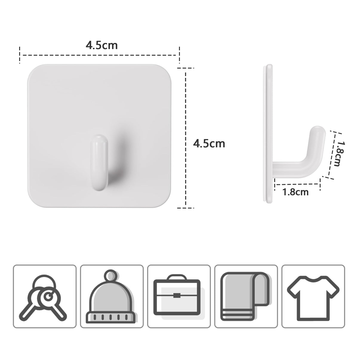 Aikzik 6 Pack Self Adhesive Hooks, Stainless Steel Sticky Hook Heavy Duty, Over 8kg Load - Hooks for Hanging for Towel, Coat, Key, Stick on Bathroom, Kitchen, Door and Wall