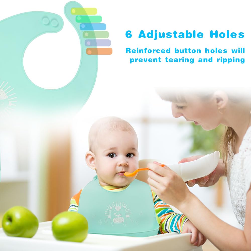 Vicloon Silicone Baby Bib, Baby Weaning Bibs, Waterproof Baby Feeding Bibs Adjustable with Wide Food Catcher Pocket Unisex Toddler Bibs