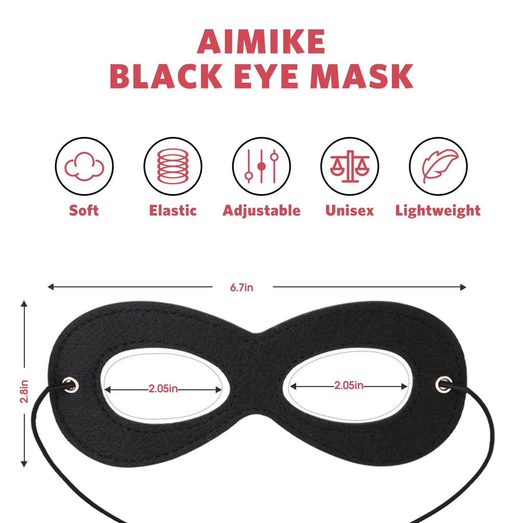 AIMIKE Superhero Mask, Black Felt Eye Mask, Halloween Dress Up, Adjustable Eyemask w/Elastic Rope