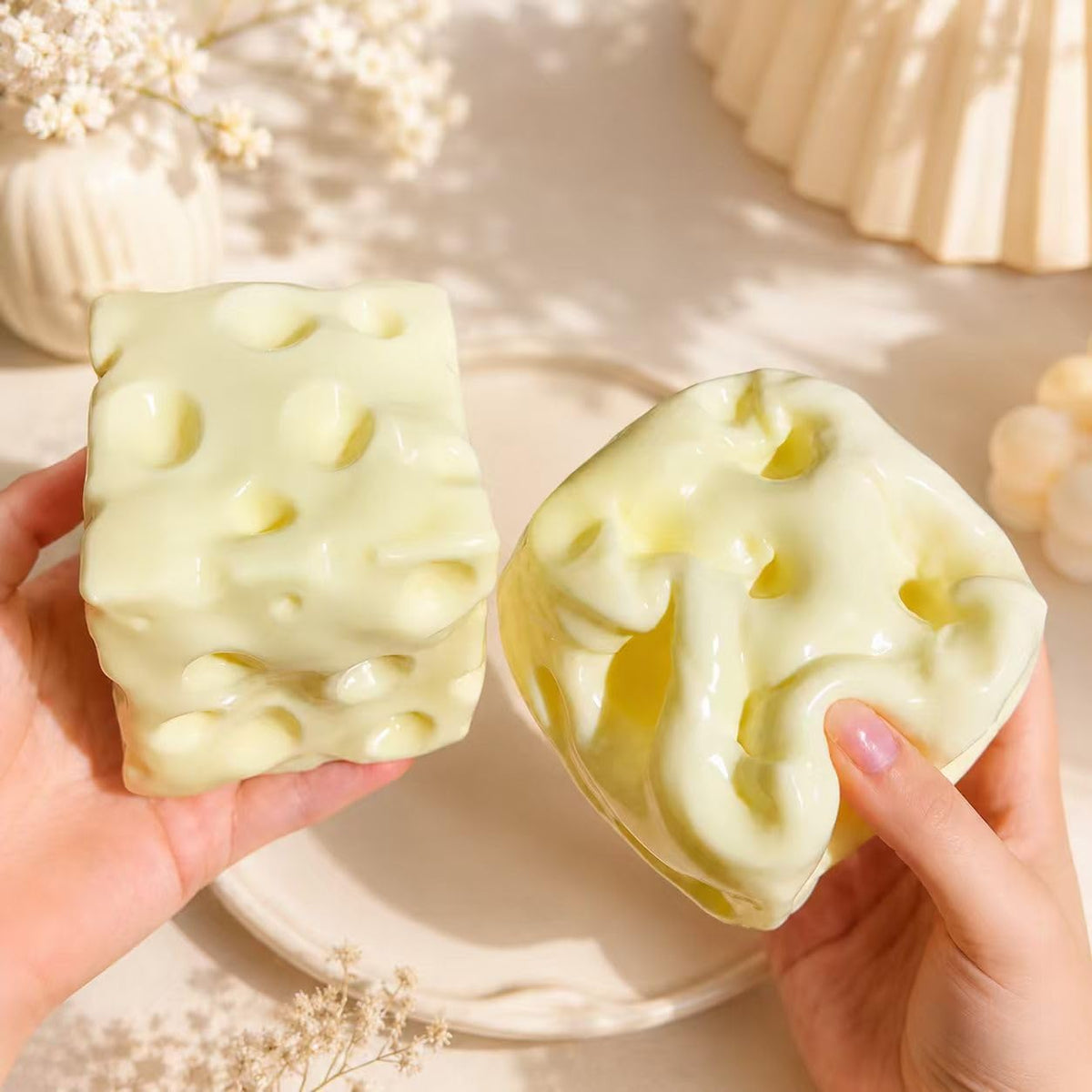 Cheese Squishy Toy – Coconut Oil Squishy Scentless Anti-Pop No Rebound Dough Texture Stress Relief Fidget Toy for Adults, Anxiety Relief Sensory Tool
