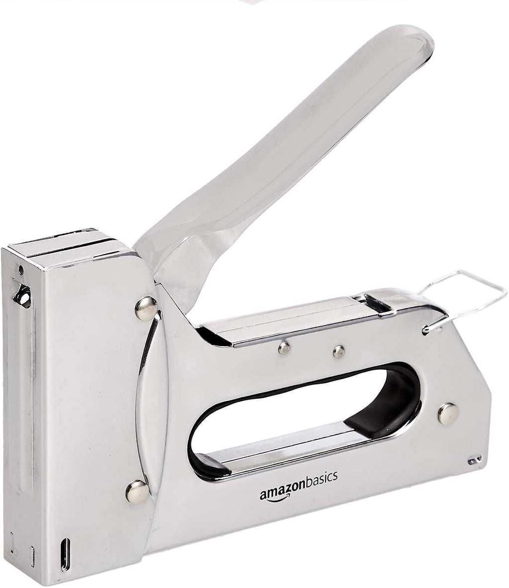 Amazon Basics Heavy Duty Stapler Gun with 1000 Staples, for Upholstery, Home Repairs, Carpentry and other Professional Projects, Silver