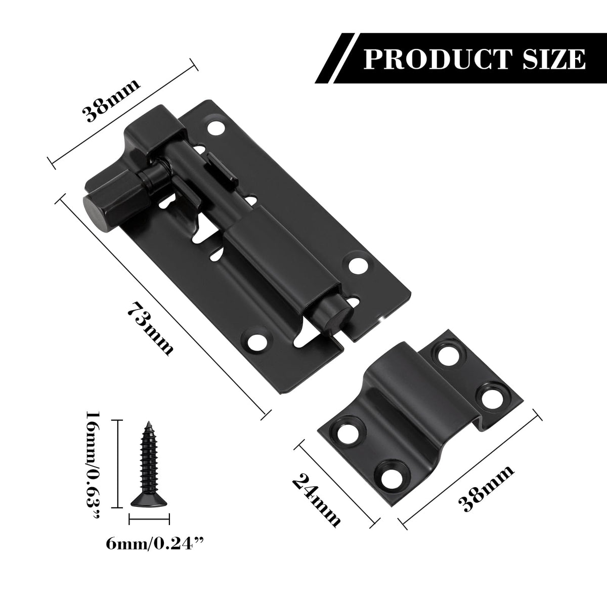Door Lock Bolts 3"(75mm), 304 Stainless Steel Door Latch Slide Bolts Lock with Screws for Bathroom Bedroom Shed Garden Toilet, 3 Inch