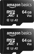 Amazon Basics microSDXC Memory Card, 64GB, A2, U3, 100MB/s Read Speed, Black, 2-Pack