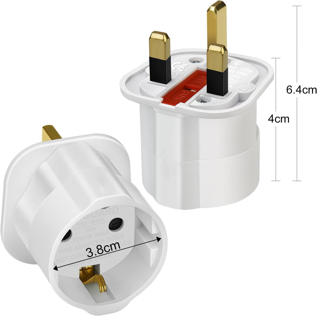 VGUARD European to UK Plug Adaptor, BS8546 Certified EU to UK Adapter
