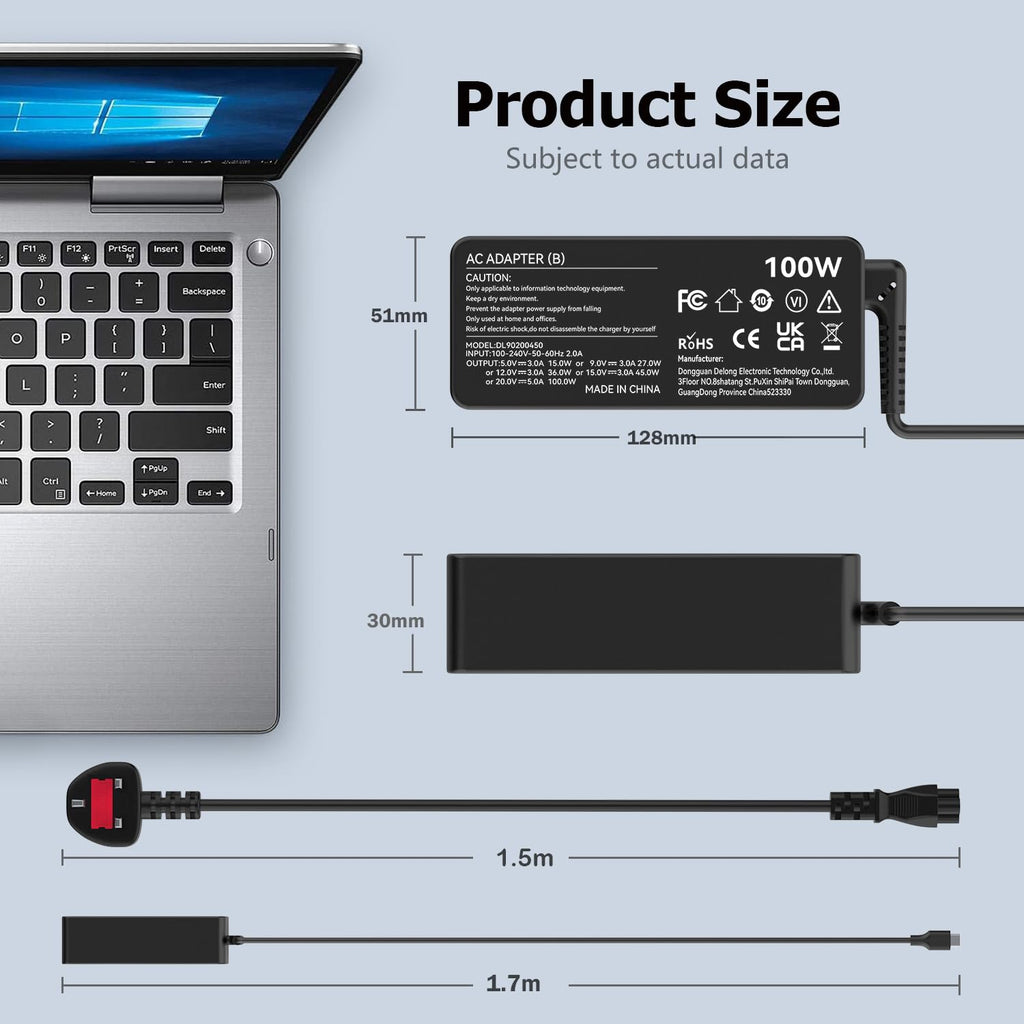 USB C Laptop Charger 45W Compatible with Acer HP Asus Lenovo Chromebook