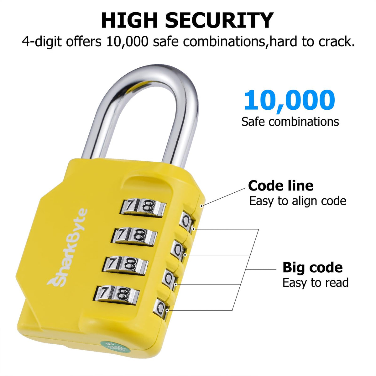 SharkByte Heavy Duty Combination Padlock – 4-Digit Weatherproof Outdoor Lock with Stainless Steel Shackle, Anti-Rust Resettable Code for Gym, School, Locker, Shed, Toolbox, Gate & Warehouse - Purple