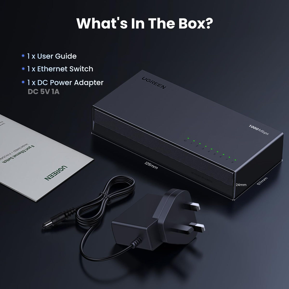 UGREEN 5 Port Gigabit Network Switch, Ethernet Splitter Hub