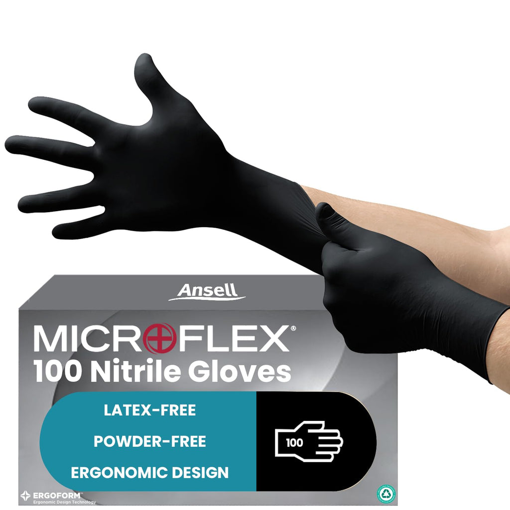 Ansell Microflex 93-732 Disposable Gloves, Black, Size XL, 100 Pcs