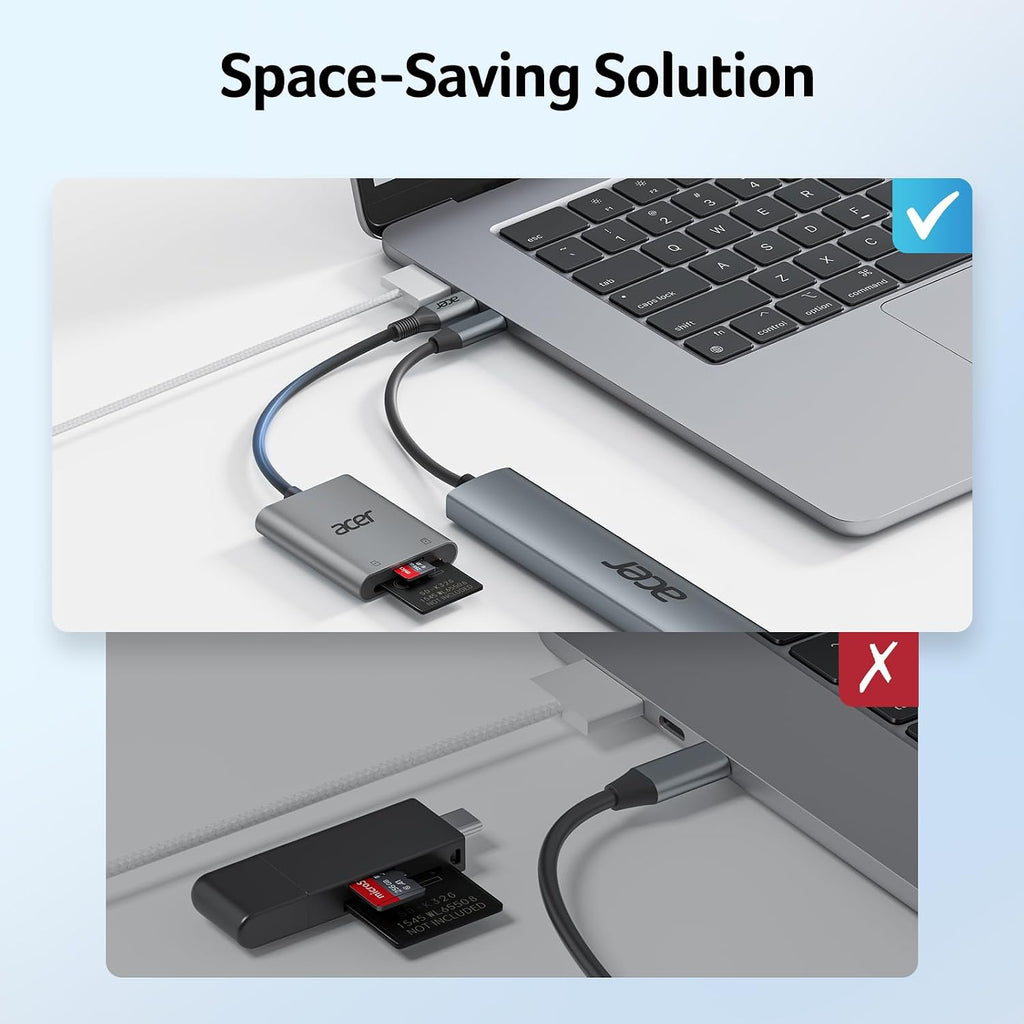 acer USB-C SD Card Reader 170MB/s, Type-C Micro SD Card Adapter Aluminium