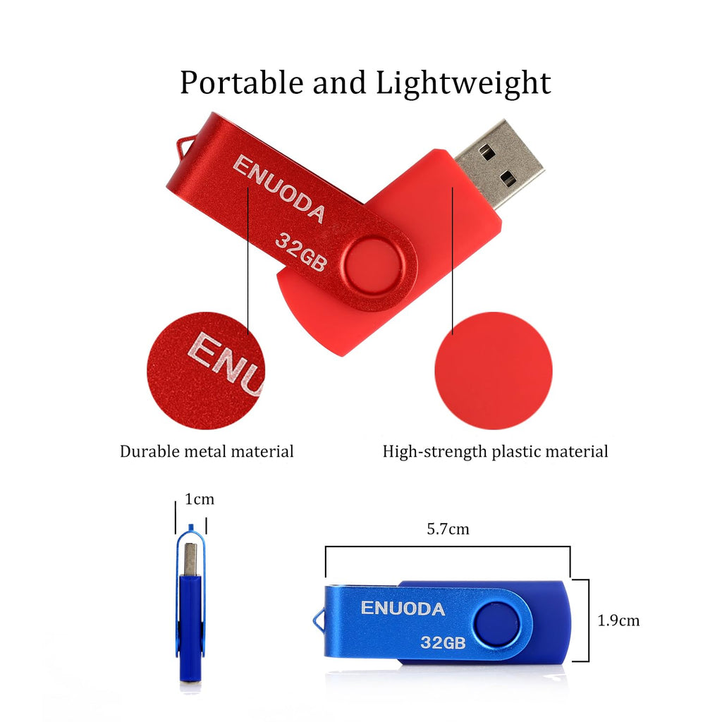 ENUODA Memory Stick 32GB USB 2.0 Flash Drives Swivel Design Pen Drive Fold Storage Thumb Drive with LED Light(Blue)