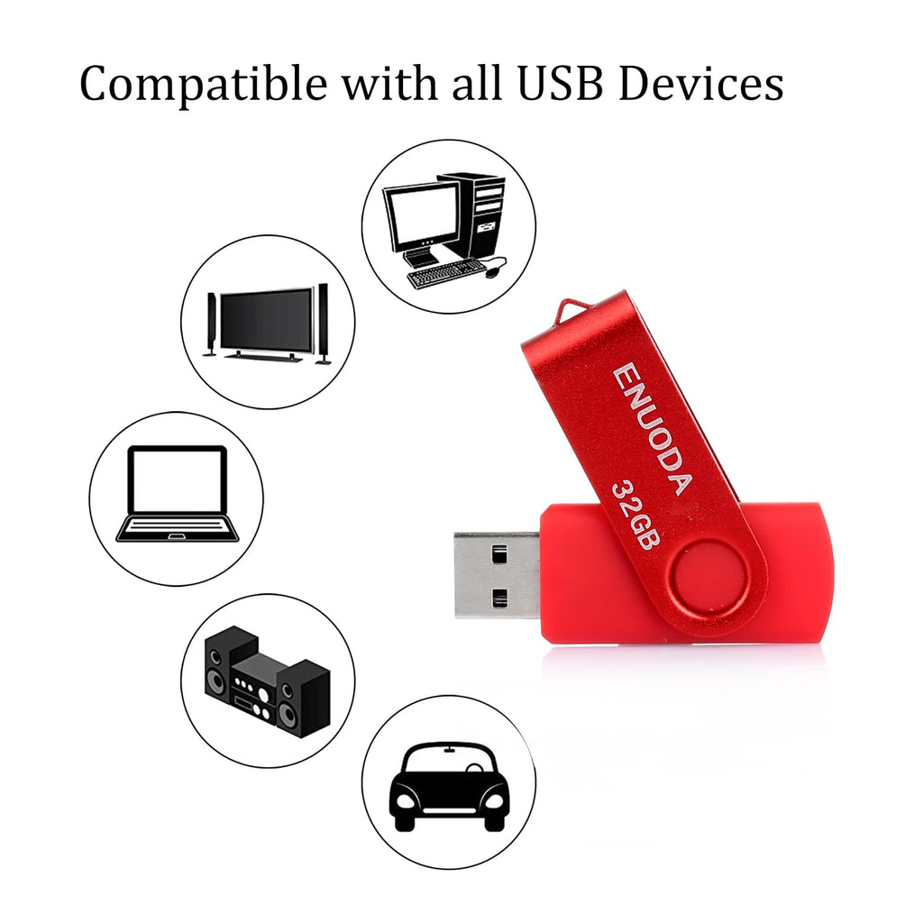 ENUODA Memory Stick 32GB USB 2.0 Flash Drives Swivel Design Pen Drive Fold Storage Thumb Drive with LED Light(Blue)