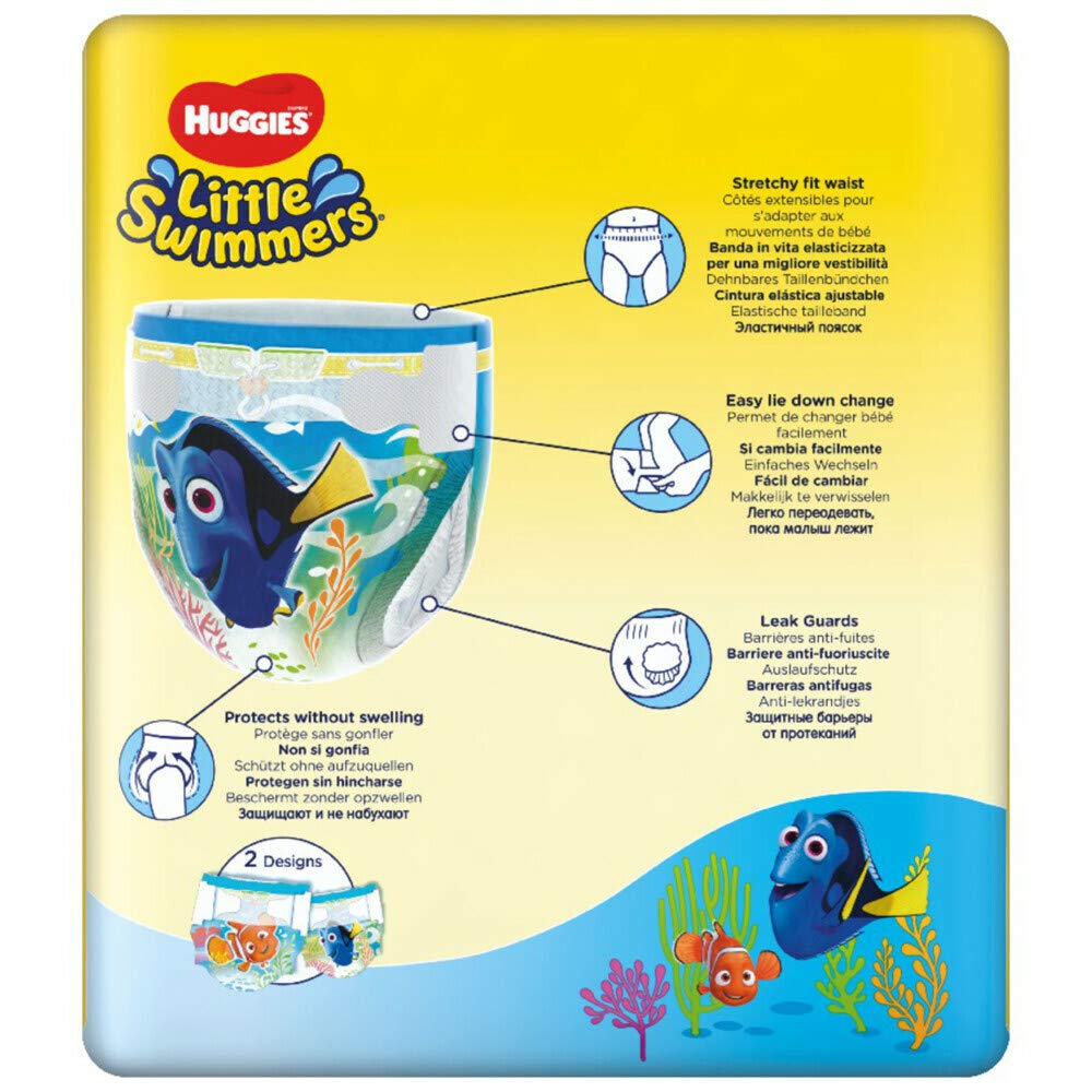 Huggies Little Swimmers, Swim Nappies - Size 3-4, 36 Baby Swim Pants - Leak Guards and Stretchy Waistband Protect Without Swelling - Tear Sides for Easy Removal