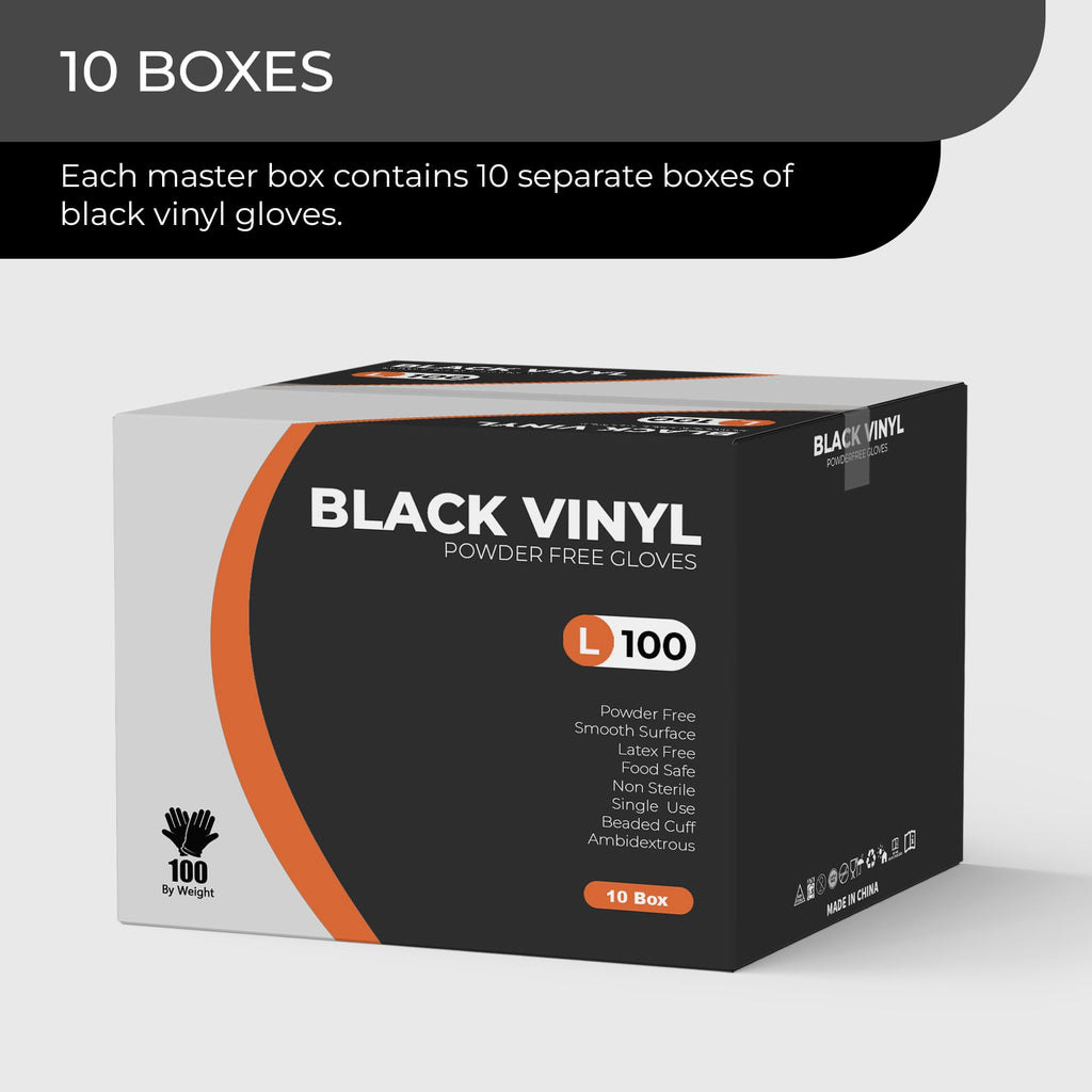 Black Vinyl Gloves, 100 Count, Powder Free & Latex Free, Multi-Purpose Black Disposable Gloves for Food Handling, Cooking, Cleaning & Medical Use (L, 100)