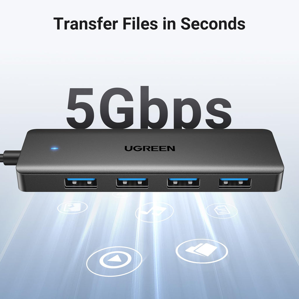 UGREEN USB Hub 3.0, USB Splitter 4 Port Ultra Slim with 5Gbps Data Transfer