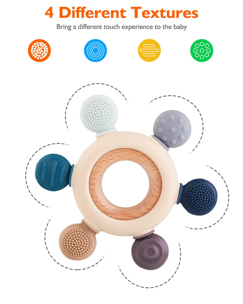 akolik Teething Toys for Baby,Teething Relief Teether Toys for Babies 3-6-12 Months, Silicone Sensory Wooden Teething Toys, BPA-Free,Baby Essentials for 3-6 Months Boy, Girl Toddlers