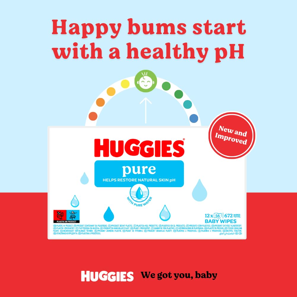 Huggies Pure Plastic Free Baby Wipes - Pack of 18 (864 Wipes) - 99% Water Wet Wipes, Fragrance Free, Hypoallergenic, Better Cleaning, Soft and Gentle on Babies' Delicate Skin