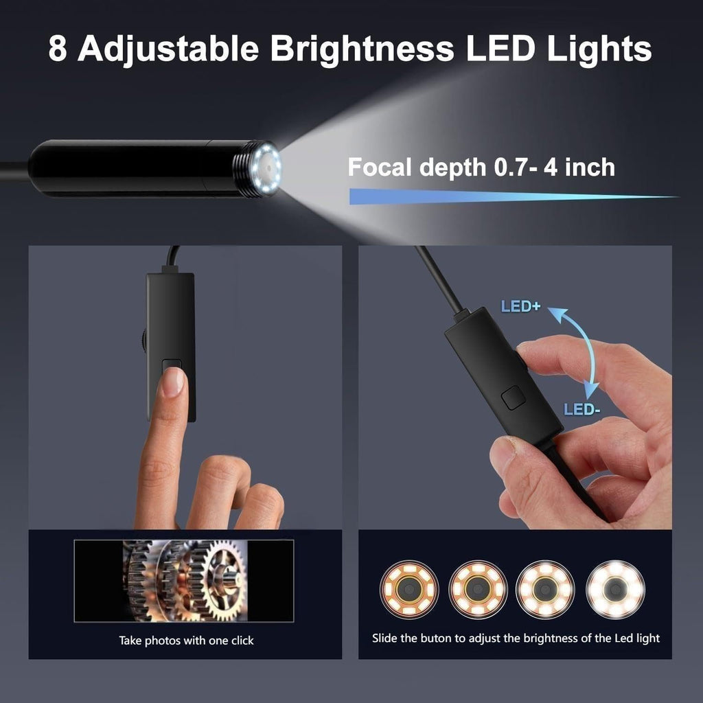 Endoscope Inspection Camera with Lights, 1920P HD Flexible Borescope Lens, 16.5ft Semi-Rigid Snake Cameras,IP67 Tube Sink Pipe Drain Overhaul, for Android, iPhone, iPad, Tools