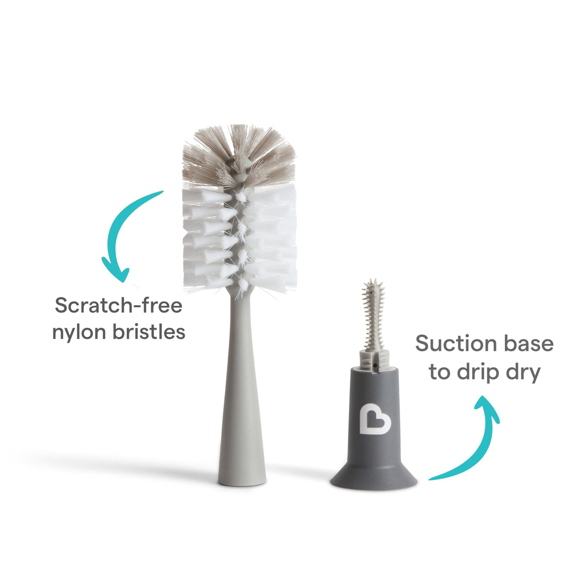 Munchkin 2 Pack Bristle Bottle Brushes for Baby Cups | Built-in Teat | Grey