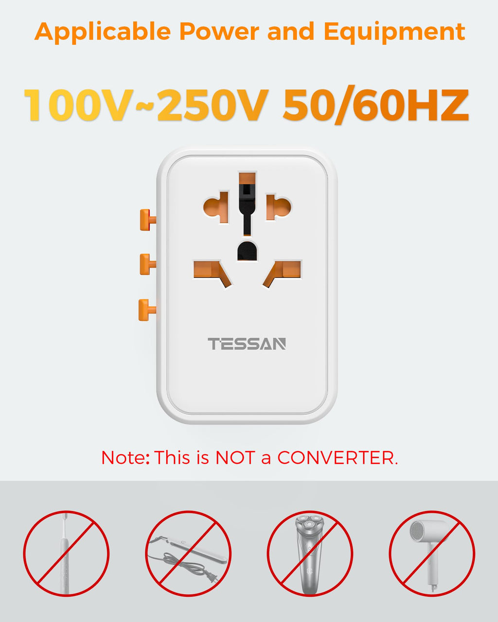 TESSAN UK to Universal Travel Adapter, 1 Pack, Black