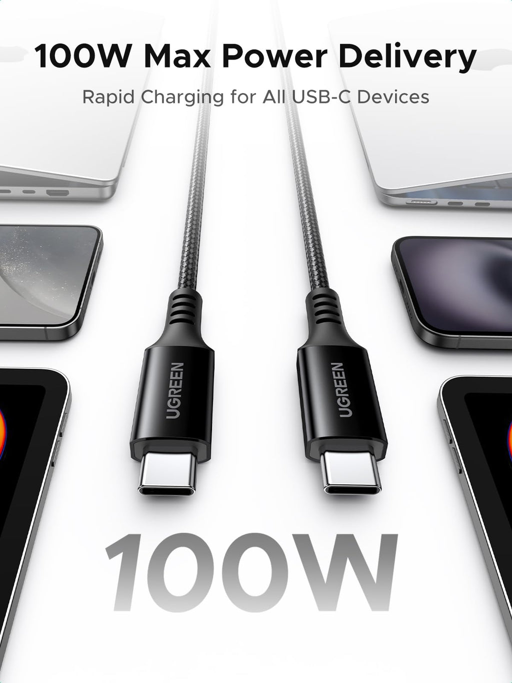 UGREEN USB C to USB-C Charger Cable 100W 5A Type C to C Fast Charging, 2M