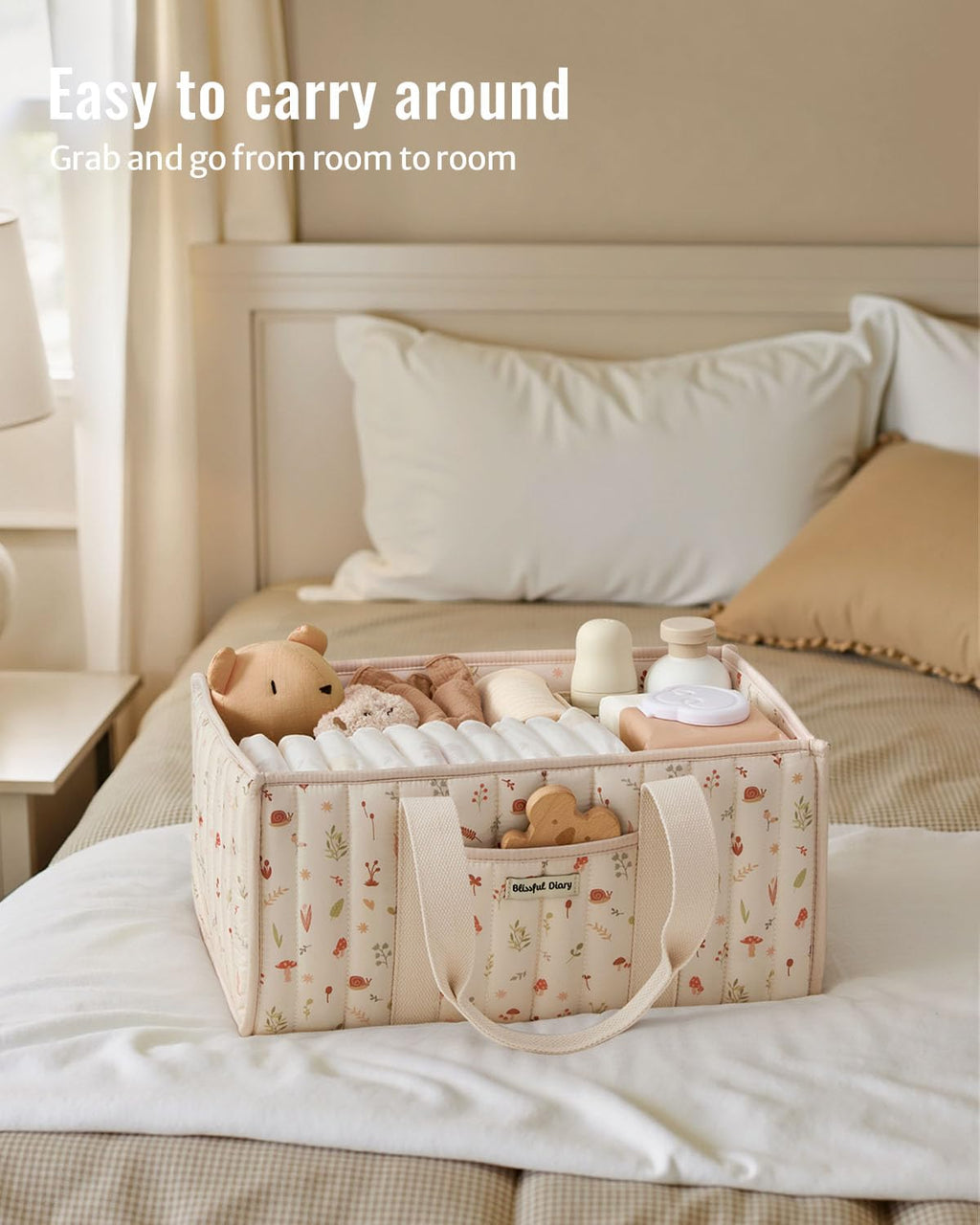 Blissful Diary Nappy Caddy Organiser, Baby Diaper Caddy for Nappy Station, Stylish Storage Basket for Newborn Essentials, Baby Shower Gifts for Girl or Boy, Sage Green