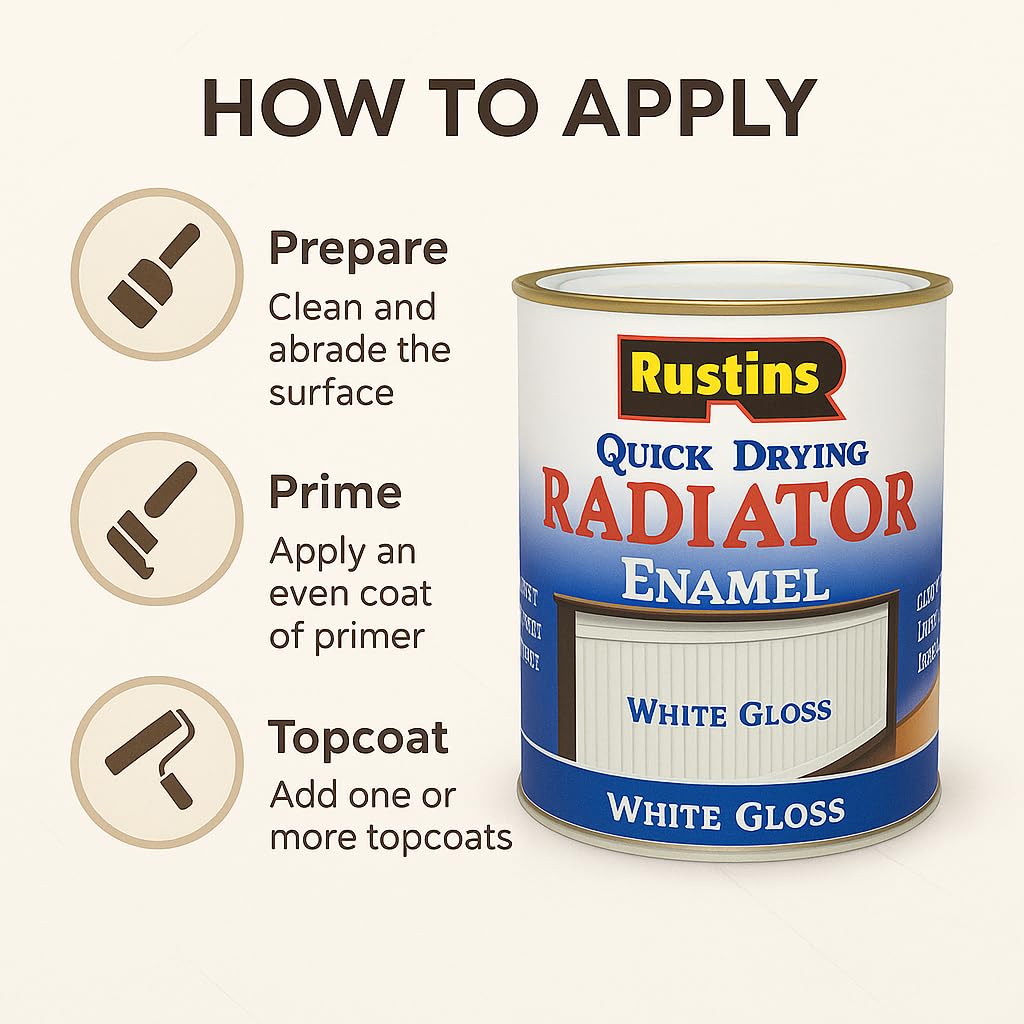 RUSTINS Quick Drying Radiator Enamel Satin - Black 250ml – Durable, Long-Lasting Finish for Radiators That Stands the Test of Time