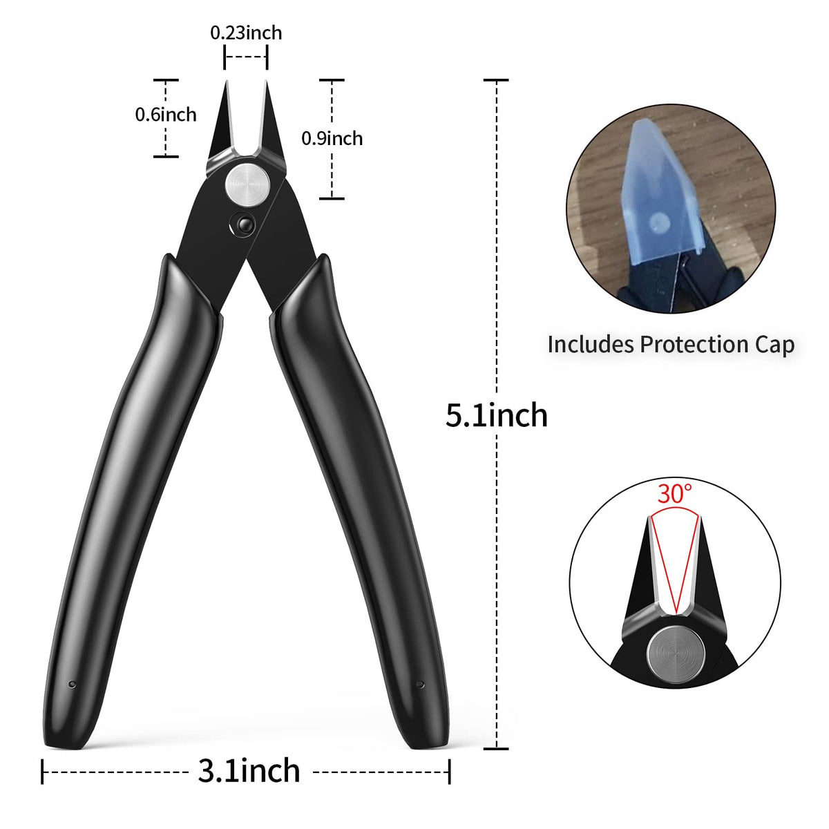 BOENFU Wire Cutter 2 Pack Precision Flush Cutters Side Cutter Small Cable Snips Diagonal Pliers for Cable Tie, 3D Print, Plastic Models, Jewelry, Electronics, Black, 5 Inches