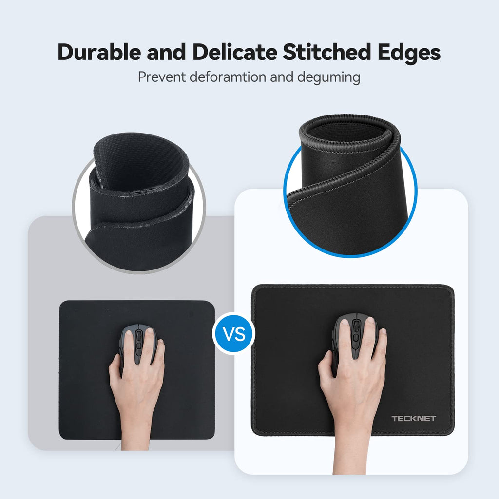 TECKNET Mouse Mat, 2 Packs with Stitched Edges, 270x210x3mm Mousepad