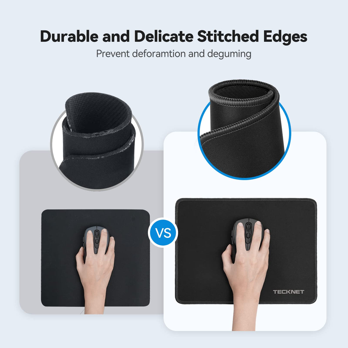 TECKNET Mouse Mat, 2 Packs with Stitched Edges, 270x210x3mm Mousepad