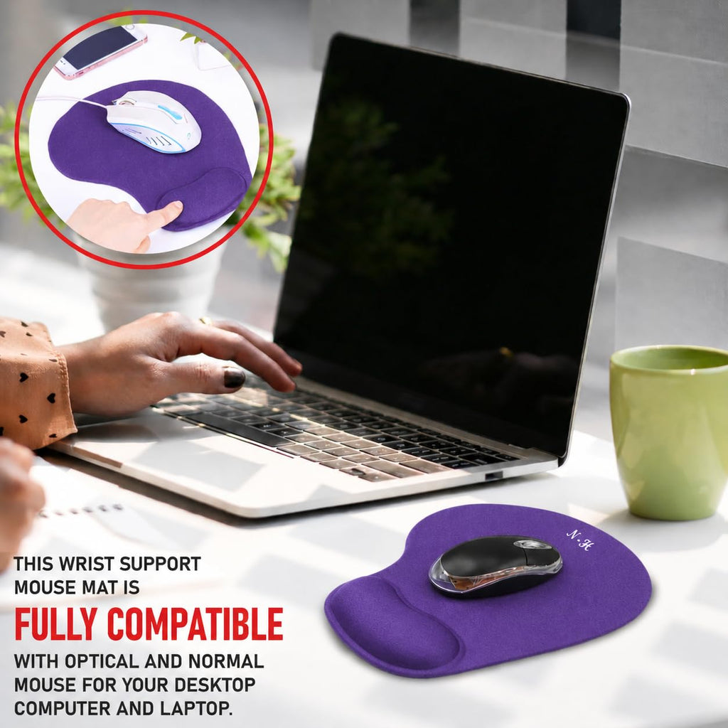 New Horrizon - Mouse Mat BLACK ANTI-SLIP COMFORT MOUSE PAD MAT WITH GEL FOAM REST WRIST SUPPORT FOR PC LAPTOP - Compatible with Laser and Optical Mice