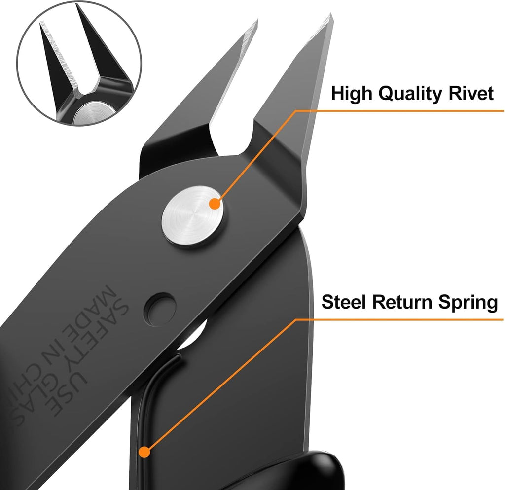 BOENFU Wire Cutter 2 Pack Precision Flush Cutters Side Cutter Small Cable Snips Diagonal Pliers for Cable Tie, 3D Print, Plastic Models, Jewelry, Electronics, Black, 5 Inches